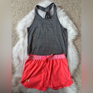 ACTIVEWEAR SET Sz S: Hot Pink Under Armour shorts/gray Z by Zella tank top